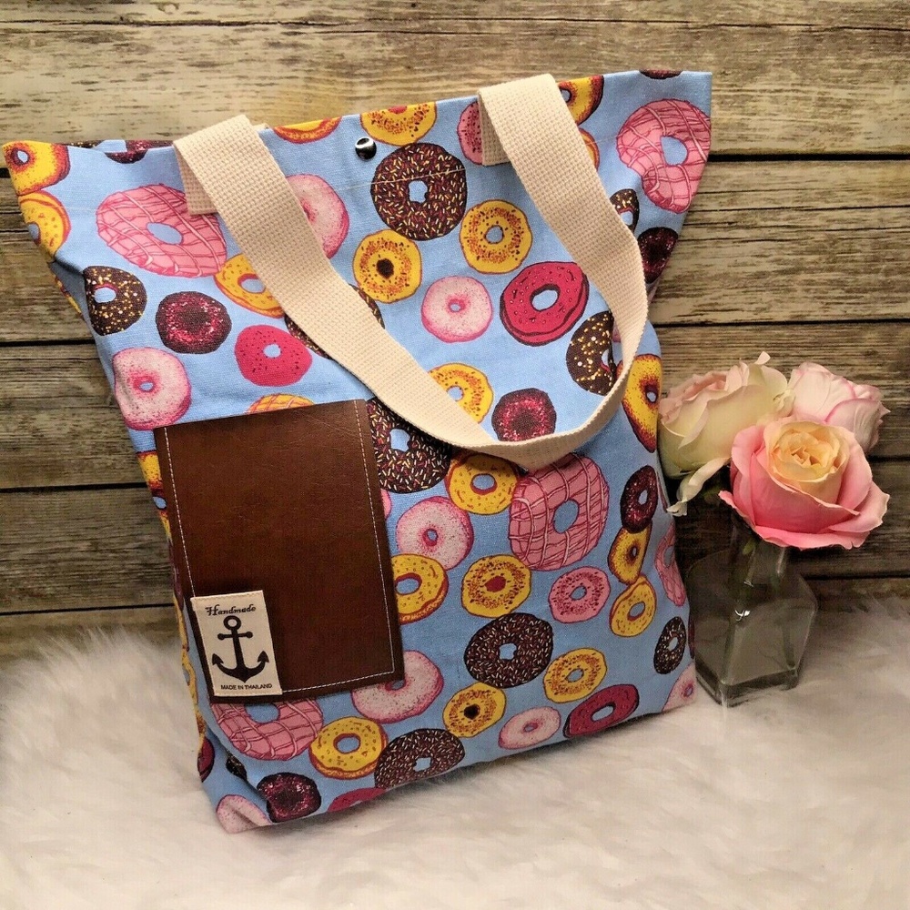 Donut Print Pop Art Canvas Tote Bag - image 1